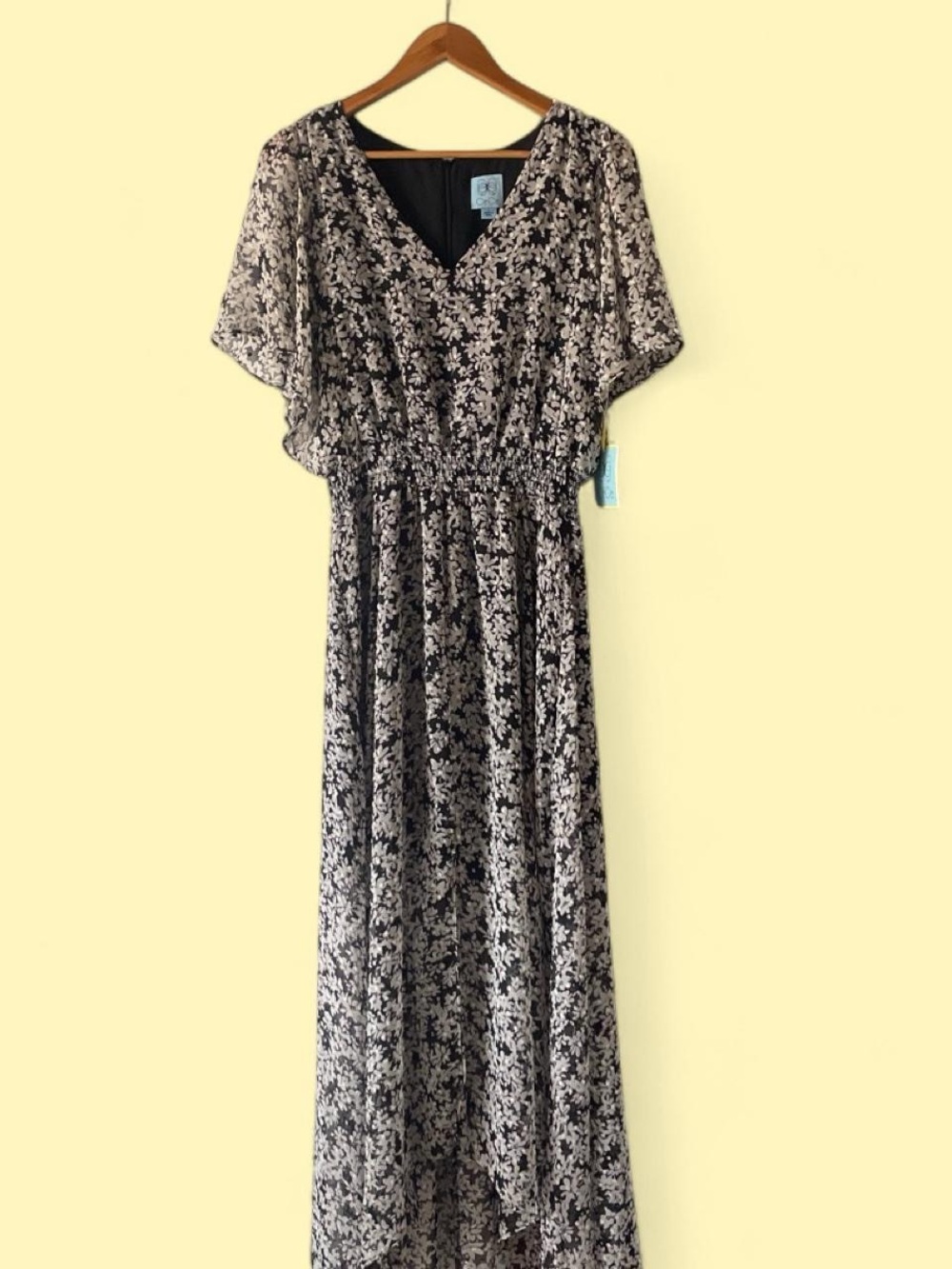 CeCe Black and Cream Floral Maxi Dress